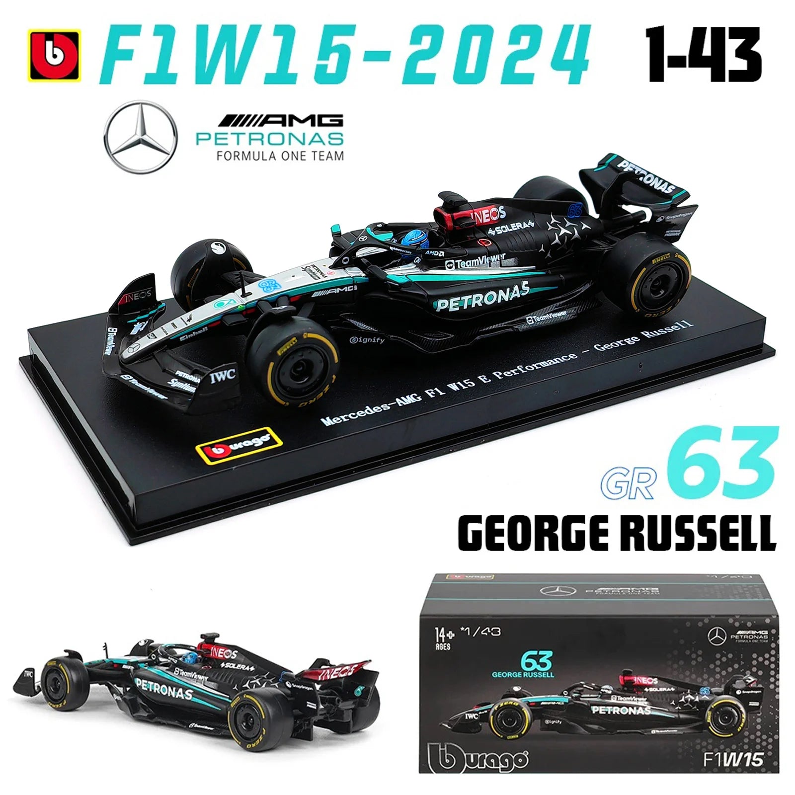 Mercedes AMG W15 W14 #44 #63 Scale 1:43 model