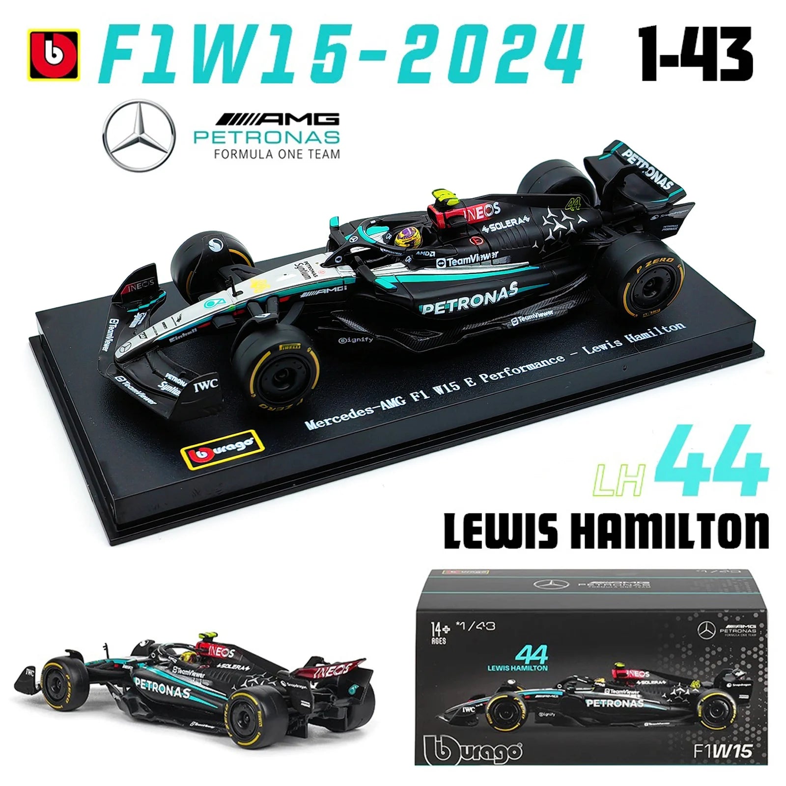Mercedes AMG W15 W14 #44 #63 Scale 1:43 model
